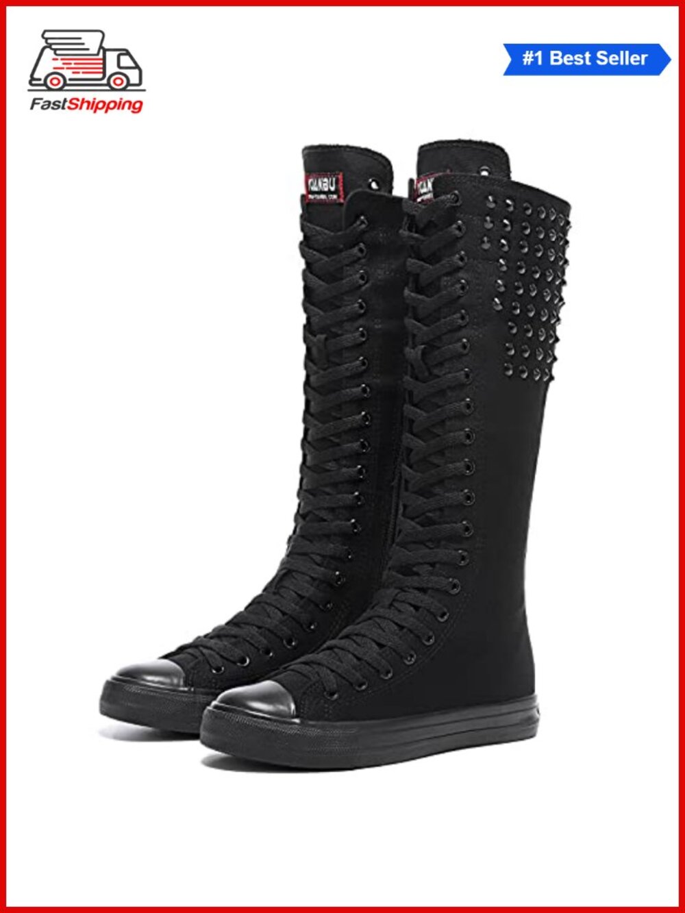 ✨ Punk Style Knee High Canvas Boots with Rivets for Women